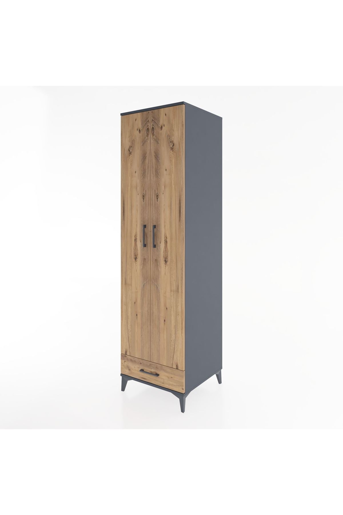 Hyperion Dolap 3 Raflı Tek Çekmeceli Tek Askılı 60x44x195 Antrasit-Çam