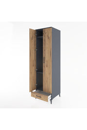 Hyperion Dolap 3 Raflı Tek Çekmeceli Tek Askılı 60x44x195 Antrasit-Çam