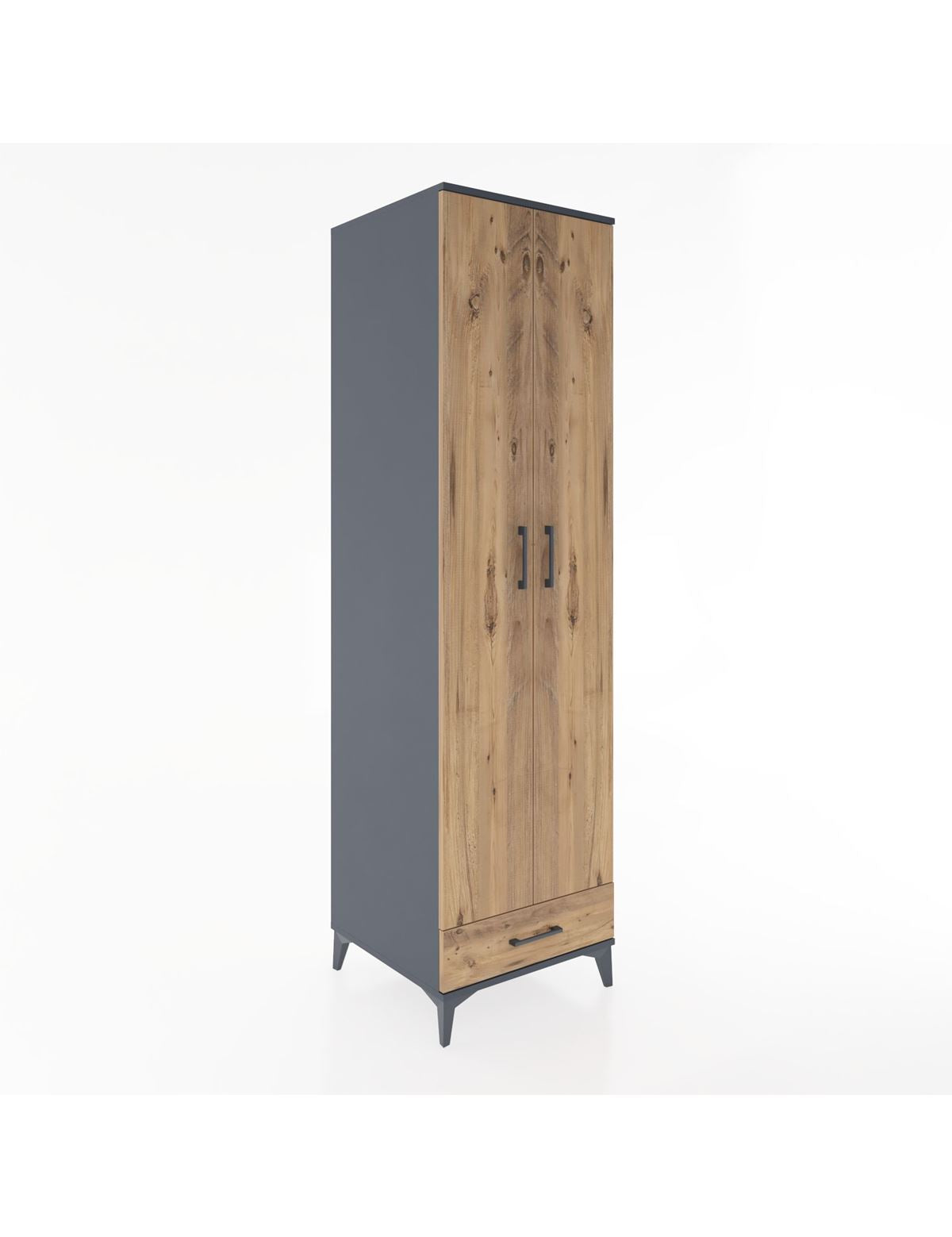 Hyperion Dolap 3 Raflı Tek Çekmeceli Tek Askılı 60x44x195 Antrasit-Çam