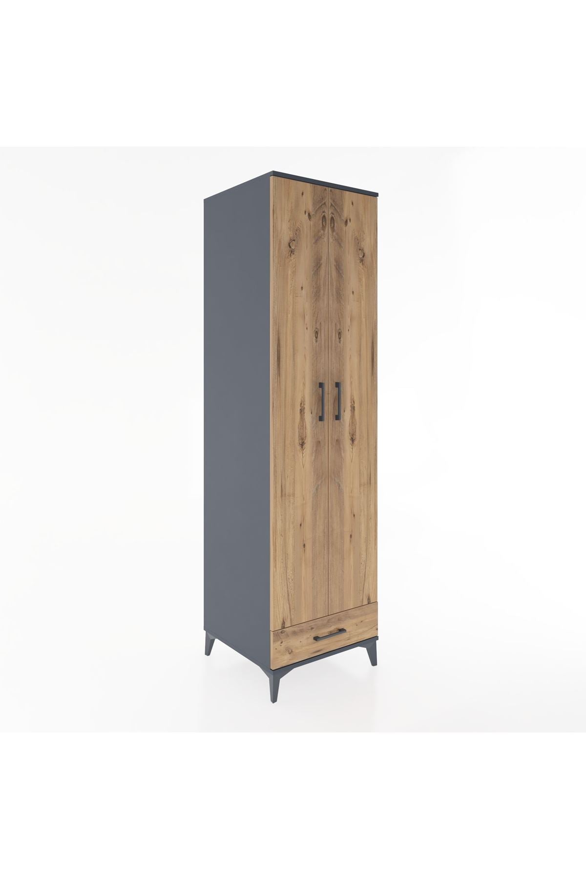 Hyperion Dolap 3 Raflı Tek Çekmeceli Tek Askılı 60x44x195 Antrasit-Çam