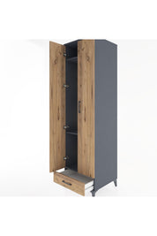 Hyperion Dolap 3 Raflı Tek Çekmeceli Tek Askılı 60x44x195 Antrasit-Çam