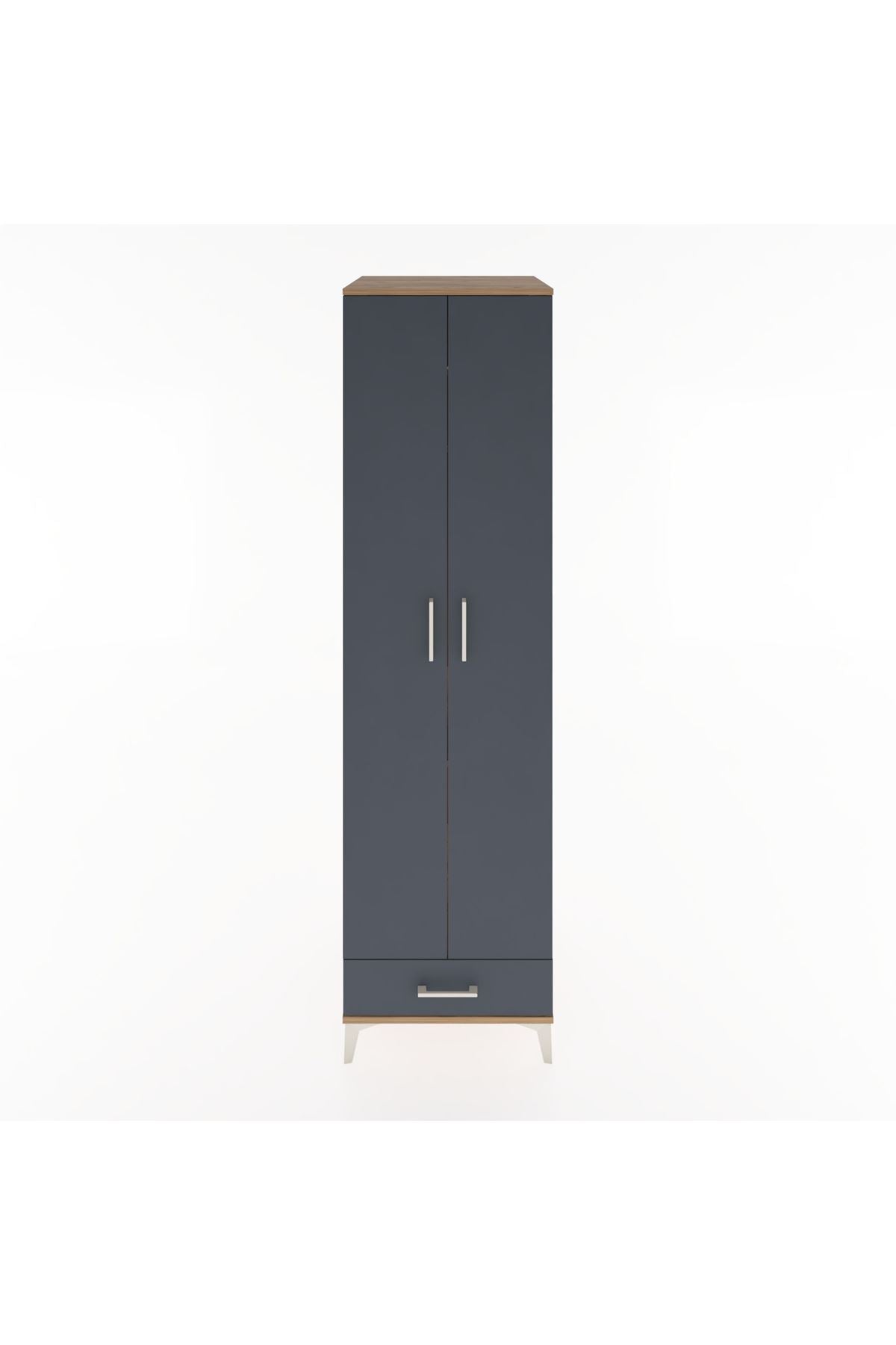 Hyperion Dolap 3 Raflı Tek Çekmeceli Tek Askılı 60x44x195 Çam-Antrasit