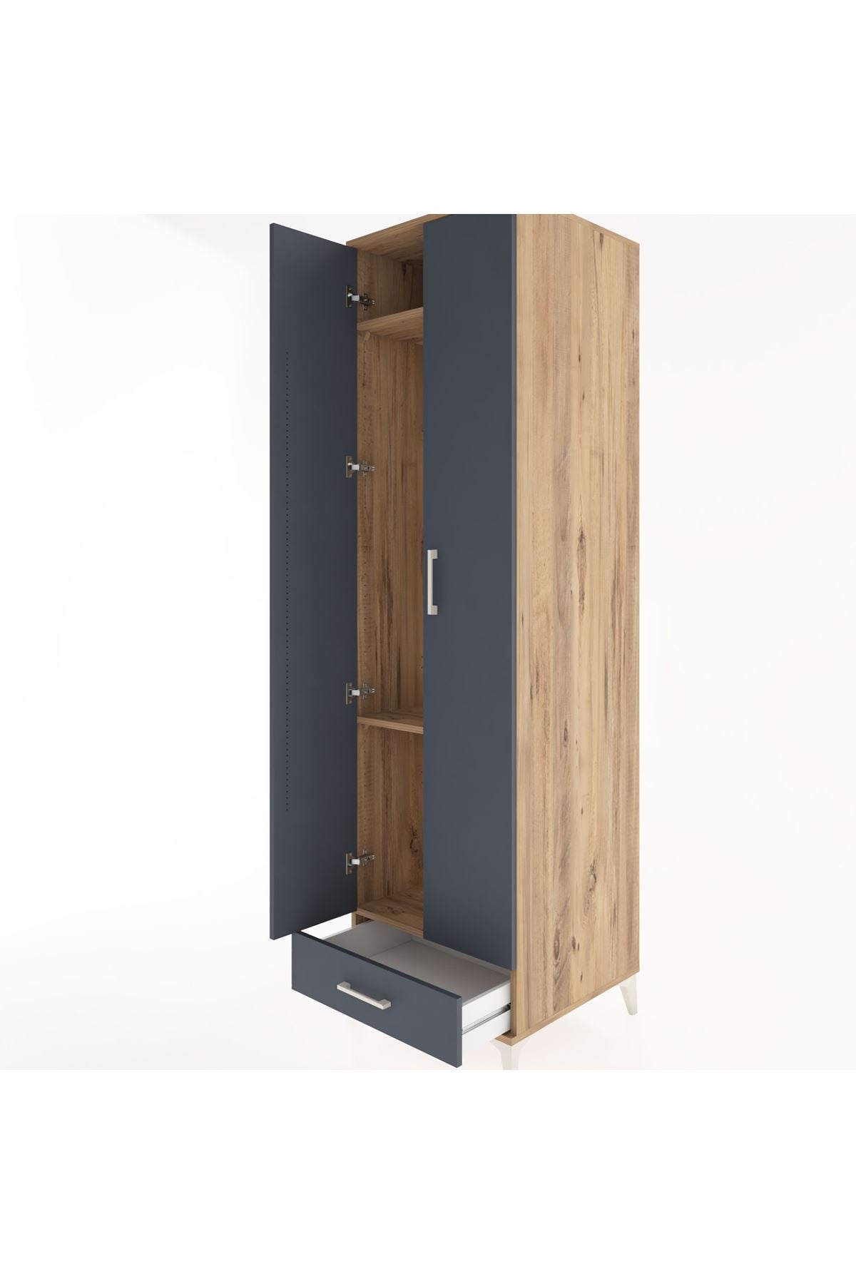 Hyperion Dolap 3 Raflı Tek Çekmeceli Tek Askılı 60x44x195 Çam-Antrasit
