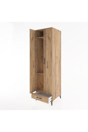 Hyperion Dolap 3 Raflı Tek Çekmeceli Tek Askılı 60x44x195 Çam-Çam