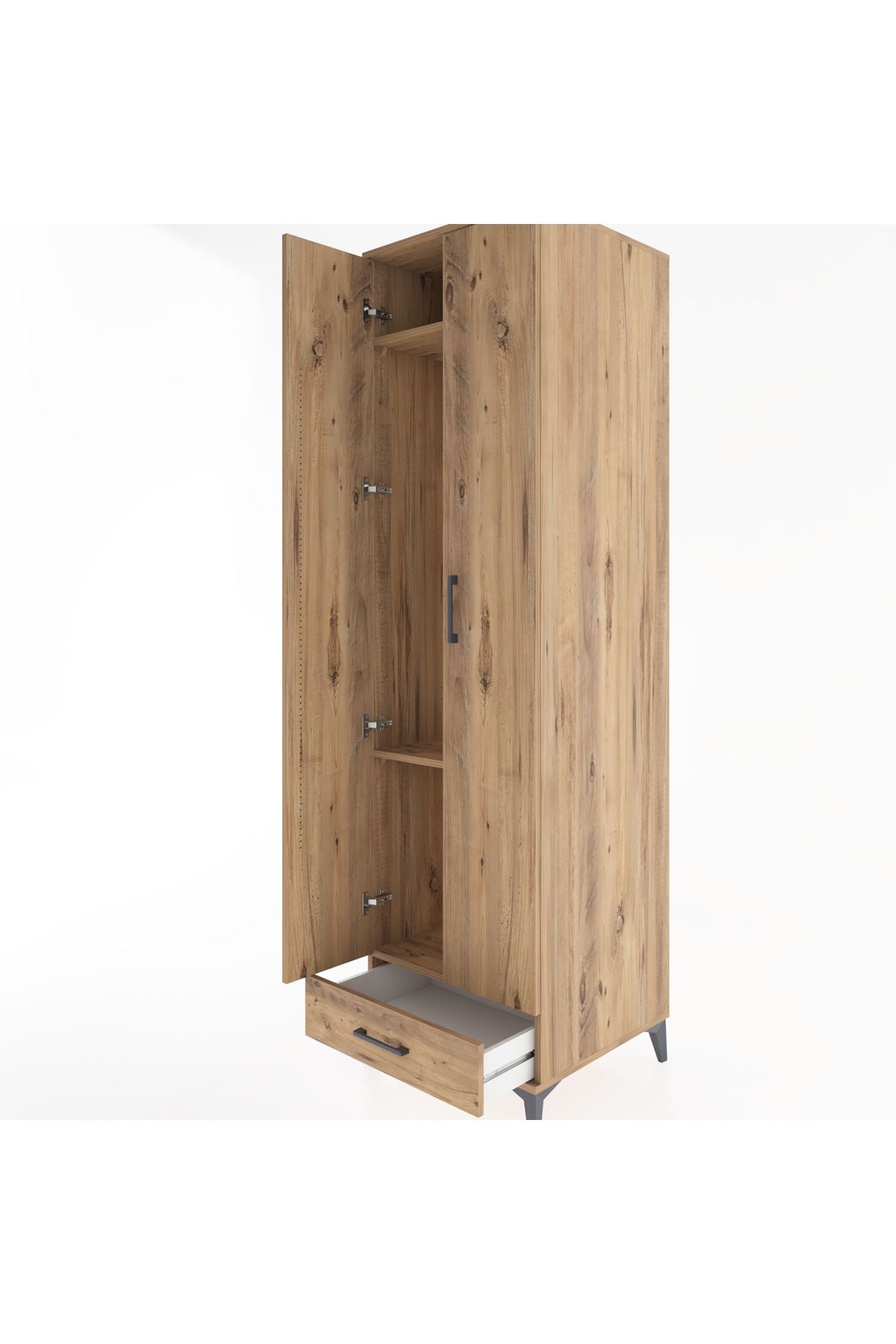 Hyperion Dolap 3 Raflı Tek Çekmeceli Tek Askılı 60x44x195 Çam-Çam