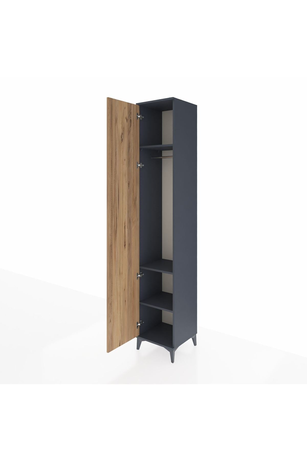 Hyperion Dolap 3 Raflı Tek Kapaklı Tek Askılı 44x44x243 Antrasit-Çam
