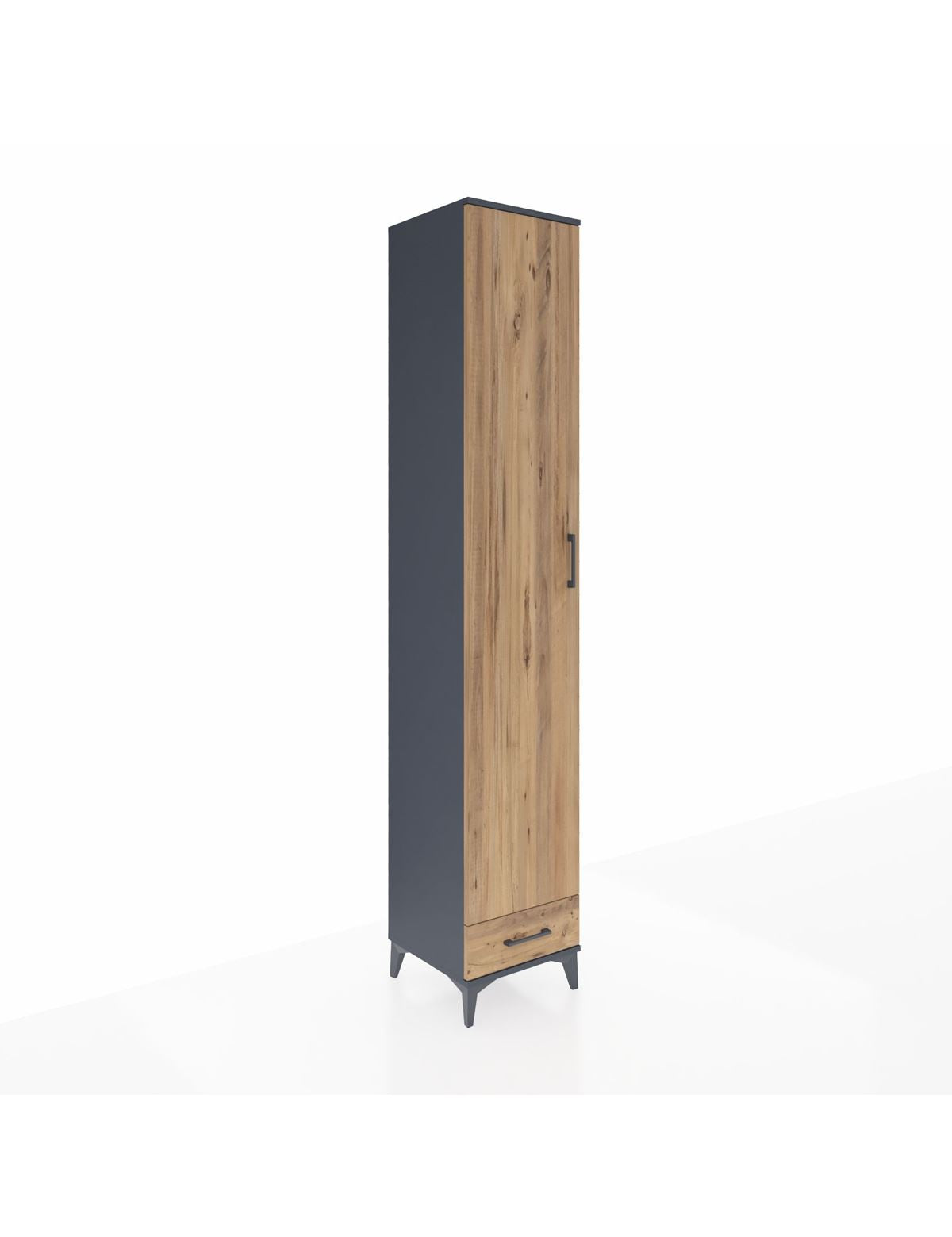 Hyperion Dolap 3 Raflı Tek Çekmeceli Tek Askılı 44x44x243 Antrasit-Çam