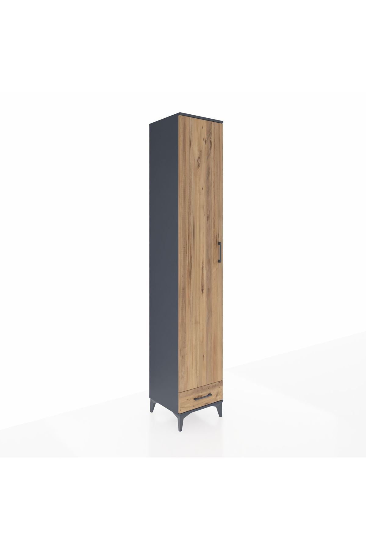 Hyperion Dolap 3 Raflı Tek Çekmeceli Tek Askılı 44x44x243 Antrasit-Çam