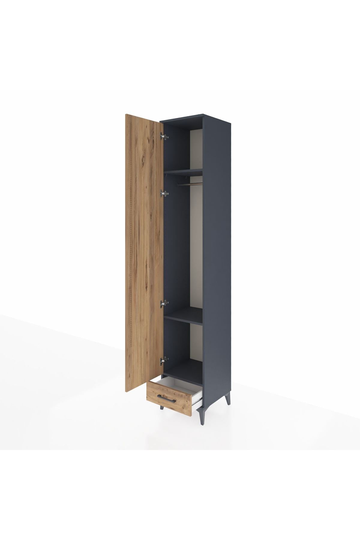 Hyperion Dolap 3 Raflı Tek Çekmeceli Tek Askılı 44x44x243 Antrasit-Çam