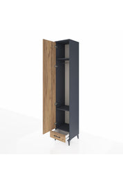 Hyperion Dolap 3 Raflı Tek Çekmeceli Tek Askılı 44x44x243 Antrasit-Çam