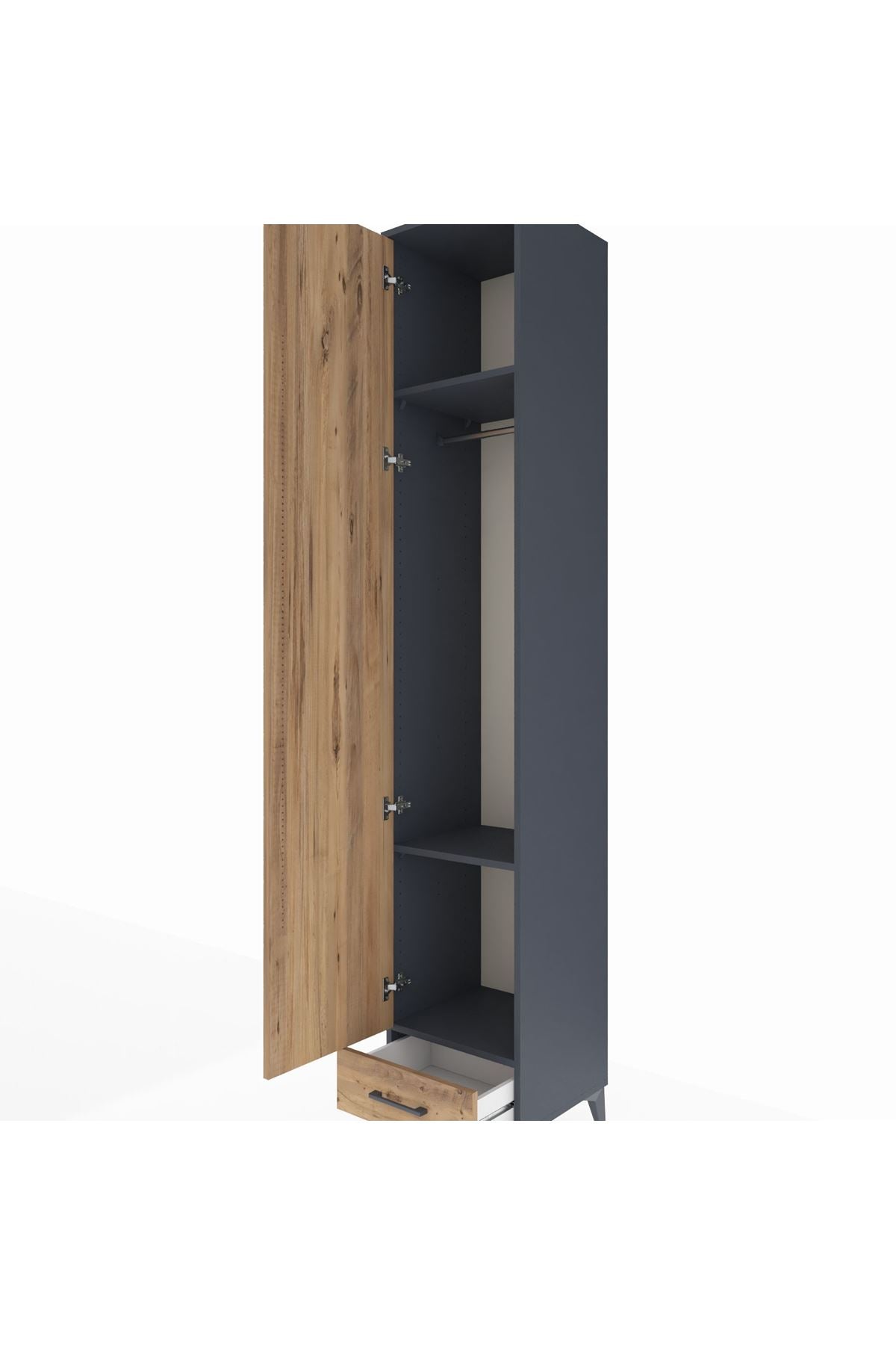 Hyperion Dolap 3 Raflı Tek Çekmeceli Tek Askılı 44x44x243 Antrasit-Çam