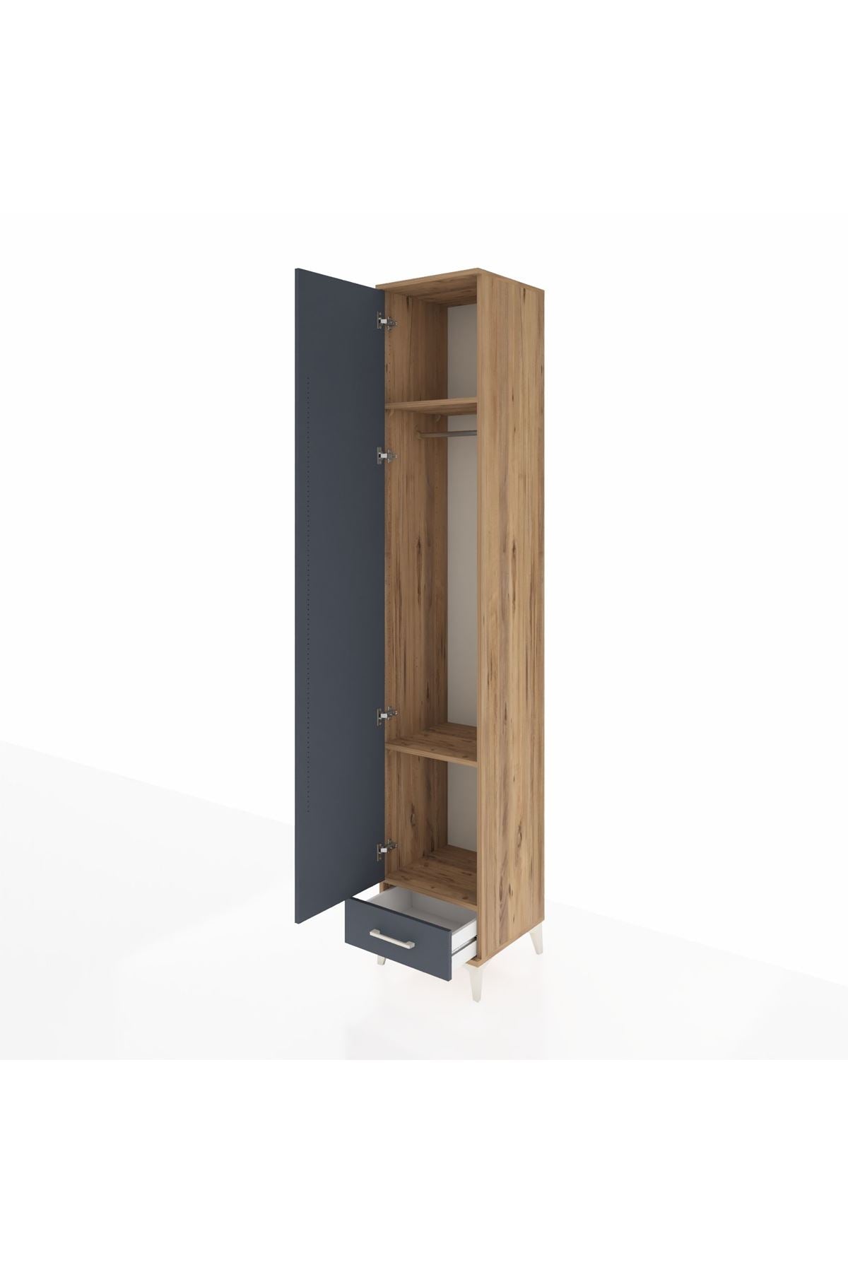 Hyperion Dolap 3 Raflı Tek Çekmeceli Tek Askılı 44x44x243 Çam-Antrasit