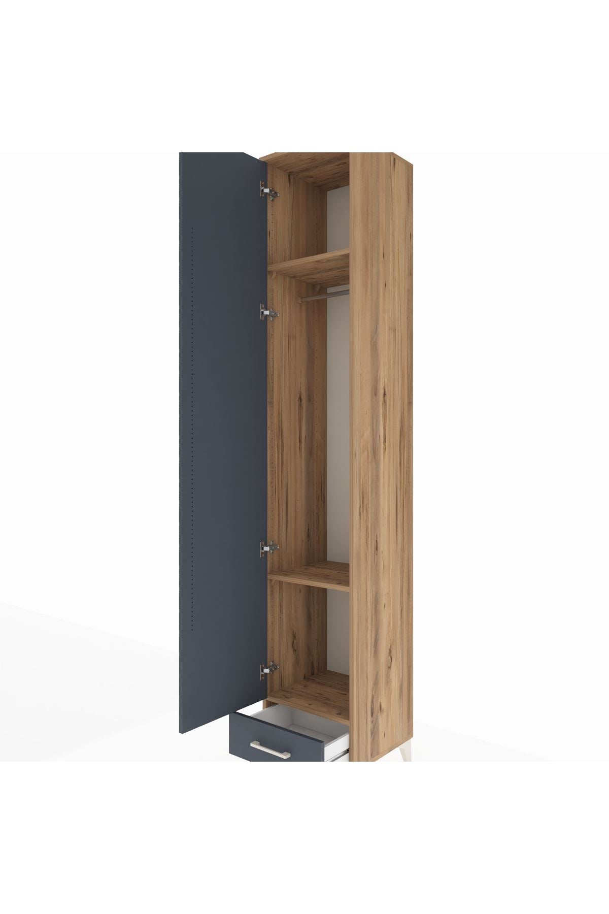 Hyperion Dolap 3 Raflı Tek Çekmeceli Tek Askılı 44x44x243 Çam-Antrasit