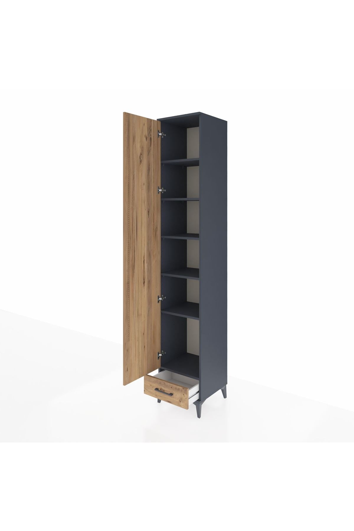 Hyperion Dolap 6 Raflı Tek Çekmeceli Tek Kapaklı 44x44x243 Antrasit-Çam