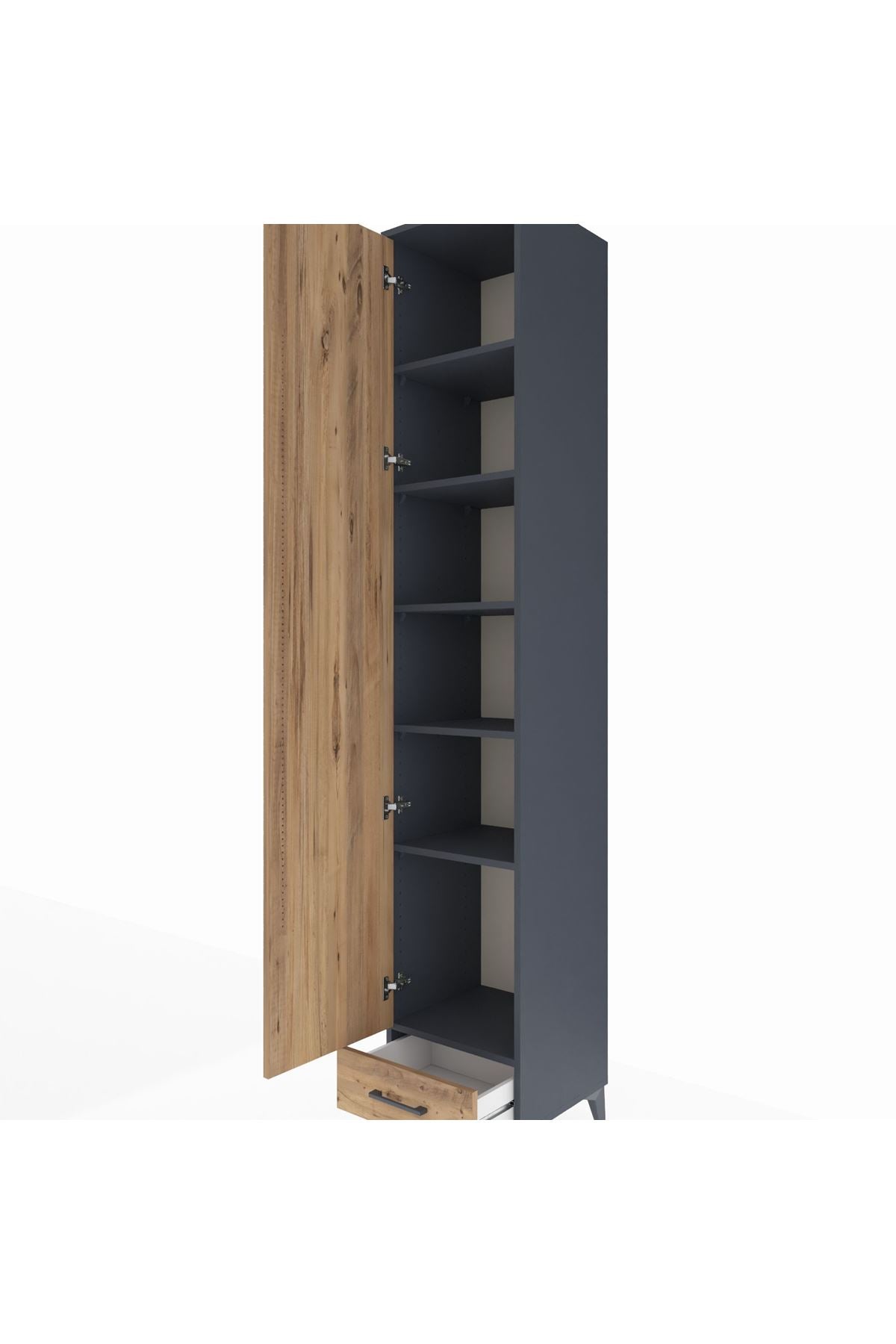 Hyperion Dolap 6 Raflı Tek Çekmeceli Tek Kapaklı 44x44x243 Antrasit-Çam