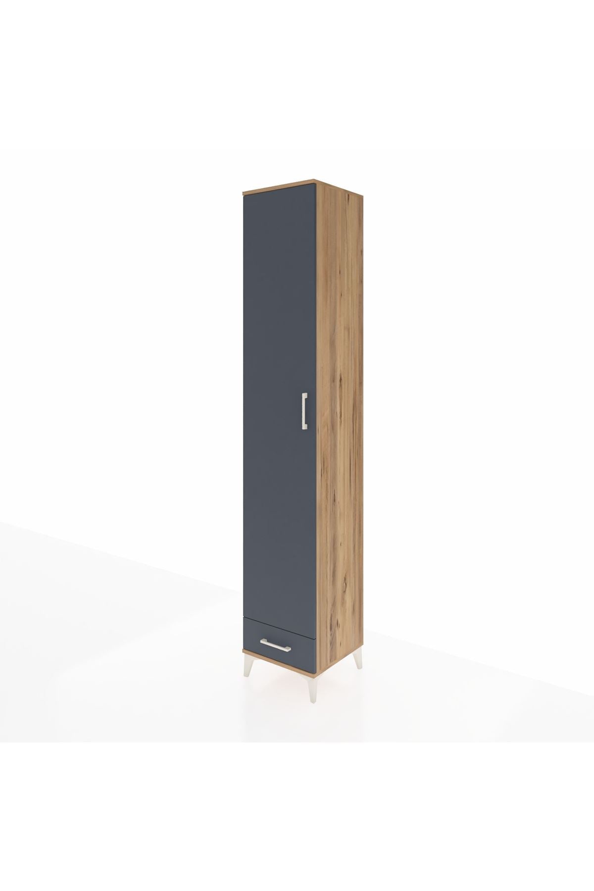 Hyperion Dolap 6 Raflı Tek Çekmeceli Tek Kapaklı 44x44x243 Çam-Antrasit