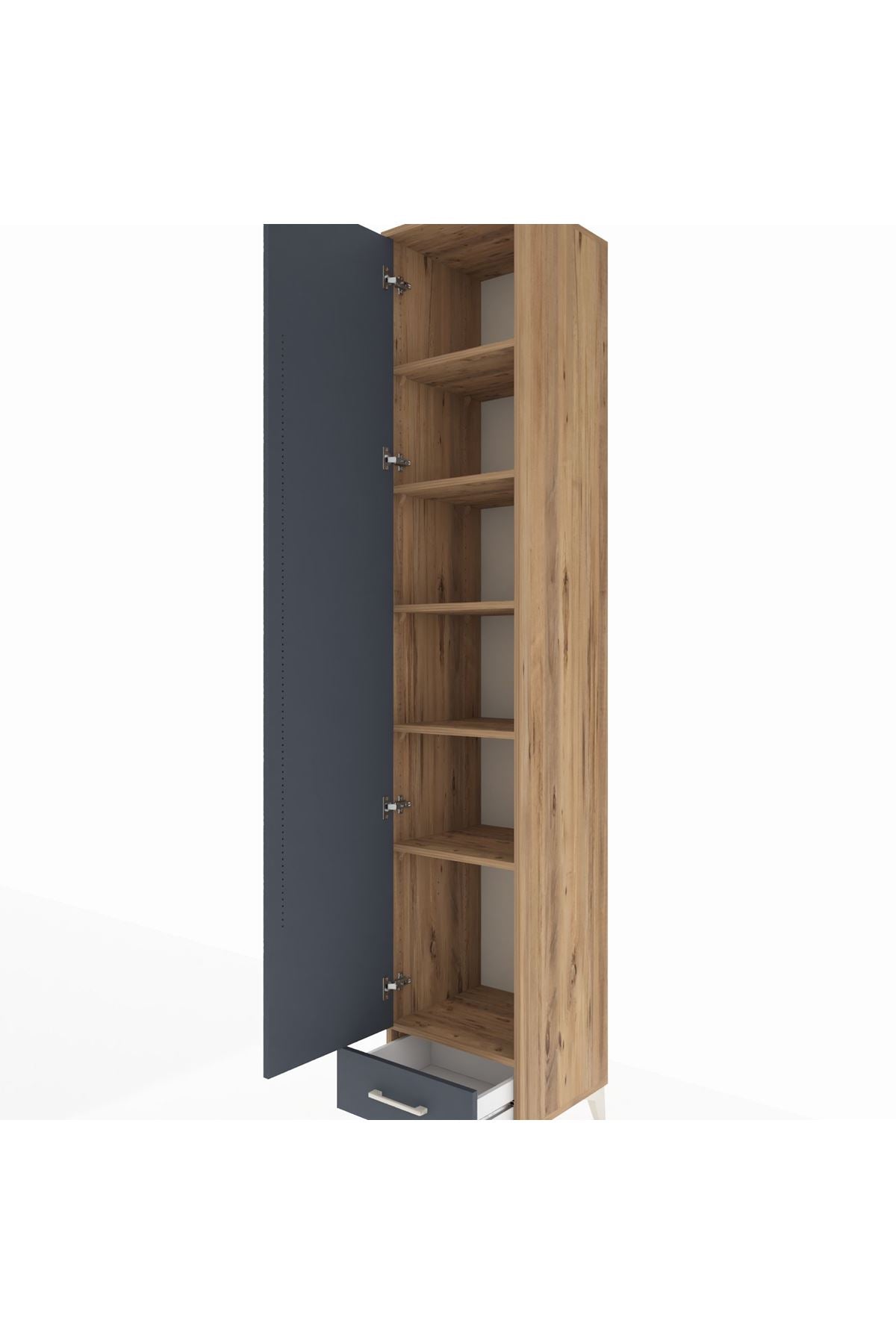 Hyperion Dolap 6 Raflı Tek Çekmeceli Tek Kapaklı 44x44x243 Çam-Antrasit