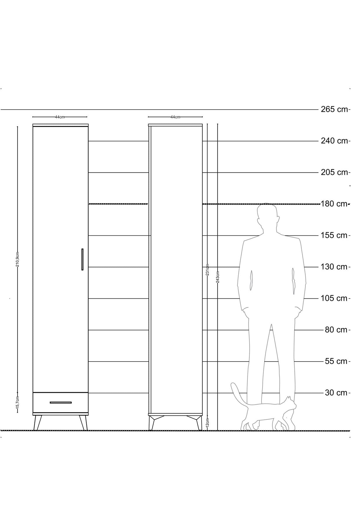 Hyperion Dolap 6 Raflı Tek Çekmeceli Tek Kapaklı 44x44x243 Çam-Antrasit