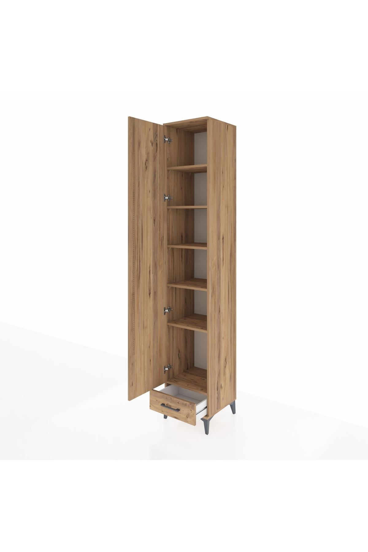 Hyperion Dolap 6 Raflı Tek Çekmeceli Tek Kapaklı 44x44x243 Çam-Çam