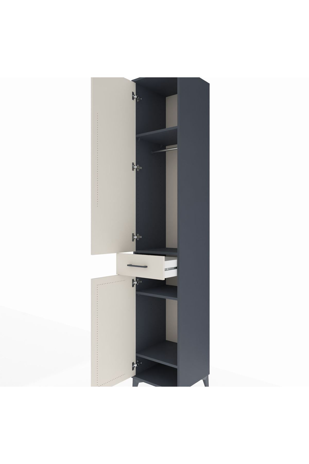 Hyperion Dolap 4 Raflı Tek Çekmeceli Tek Askılı 44x44x243 Antrasit-Aytaşı