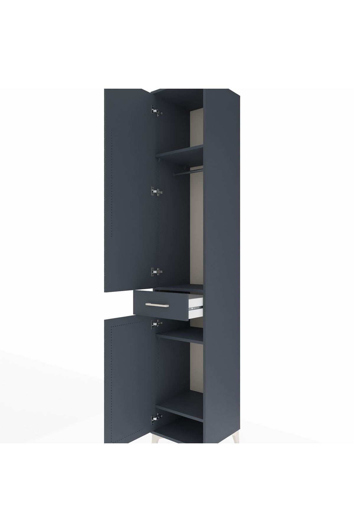 Hyperion Dolap 4 Raflı Tek Çekmeceli Tek Askılı 44x44x243 Antrasit-Antrasit