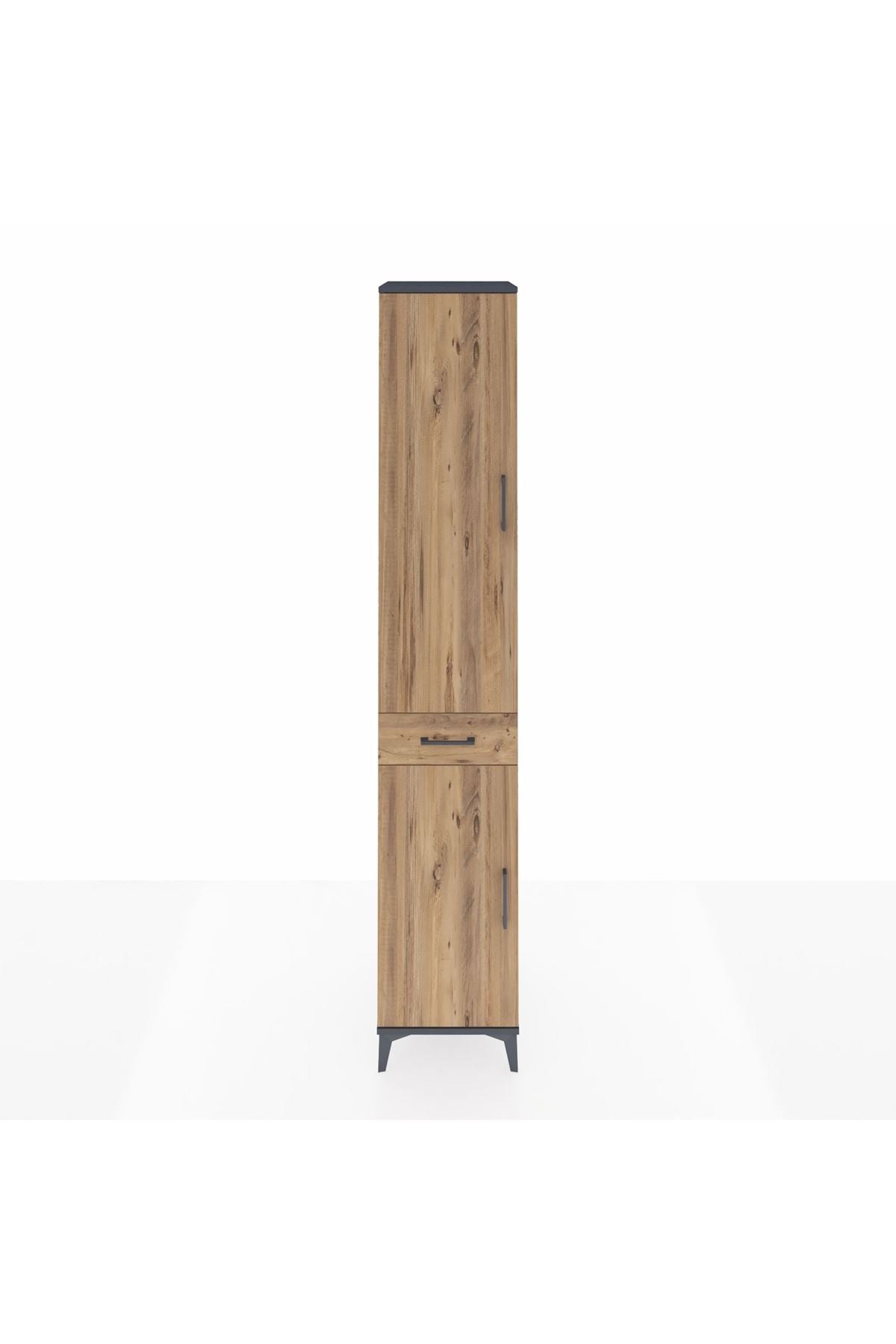 Hyperion Dolap 4 Raflı Tek Çekmeceli Tek Askılı 44x44x243 Antrasit-Çam