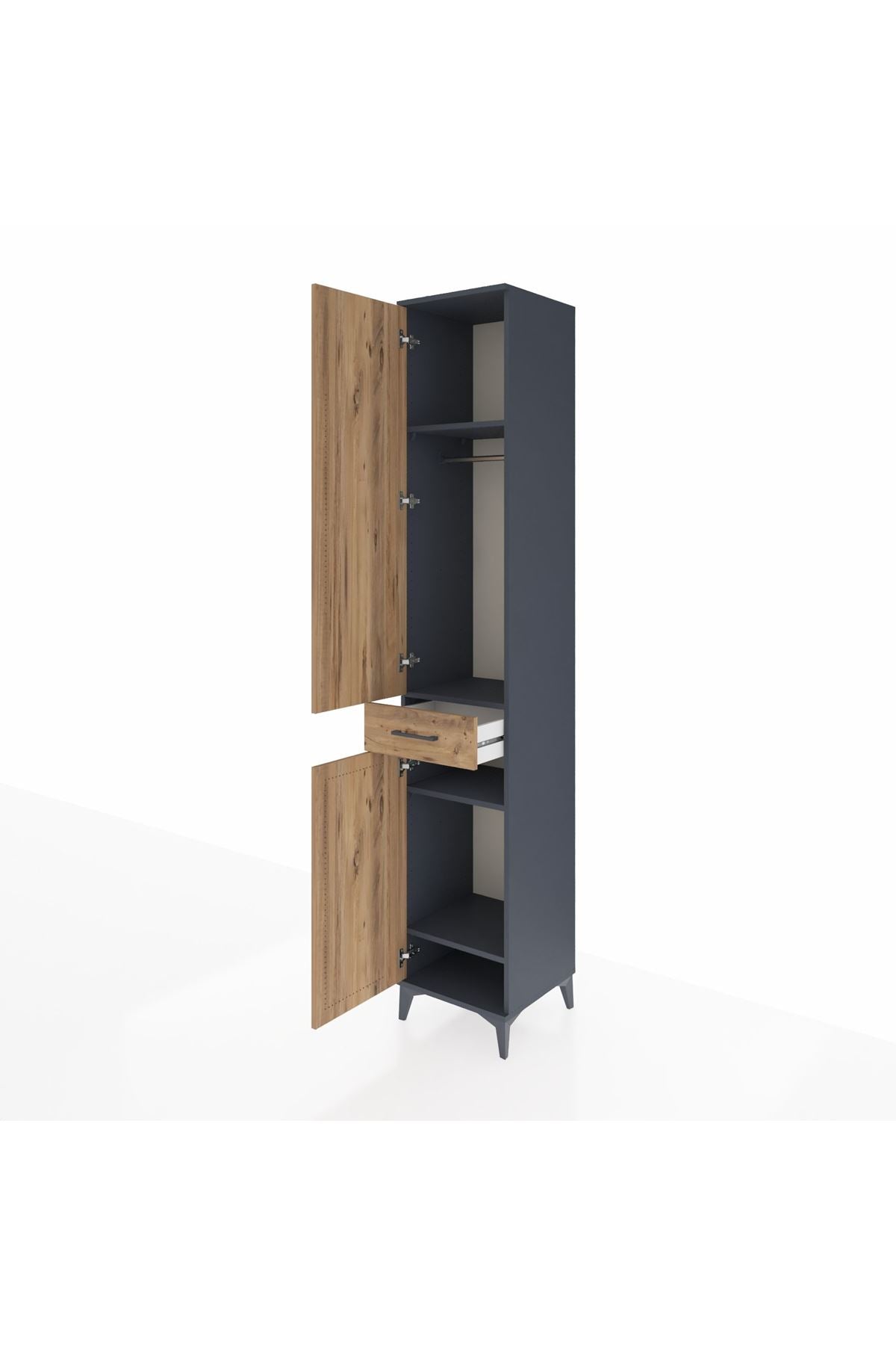 Hyperion Dolap 4 Raflı Tek Çekmeceli Tek Askılı 44x44x243 Antrasit-Çam