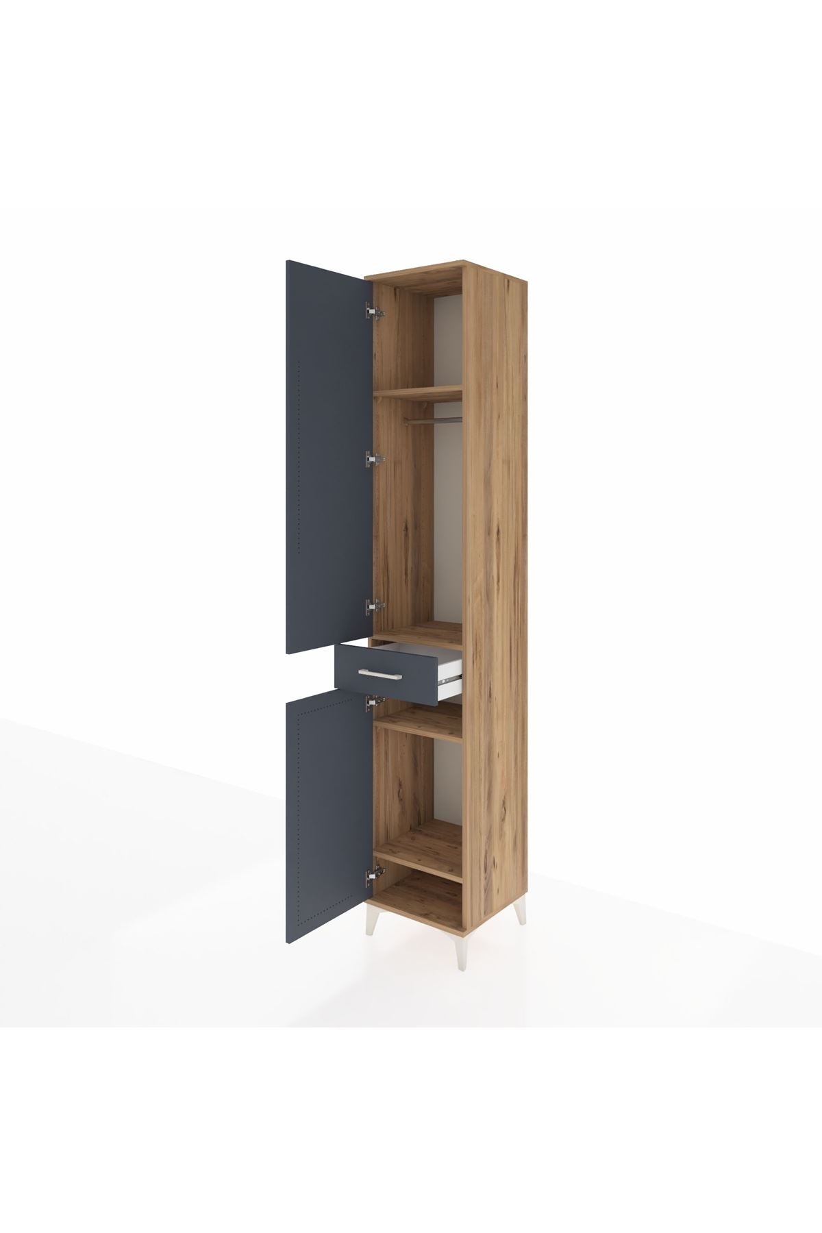 Hyperion Dolap 4 Raflı Tek Çekmeceli Tek Askılı 44x44x243 Çam-Antrasit