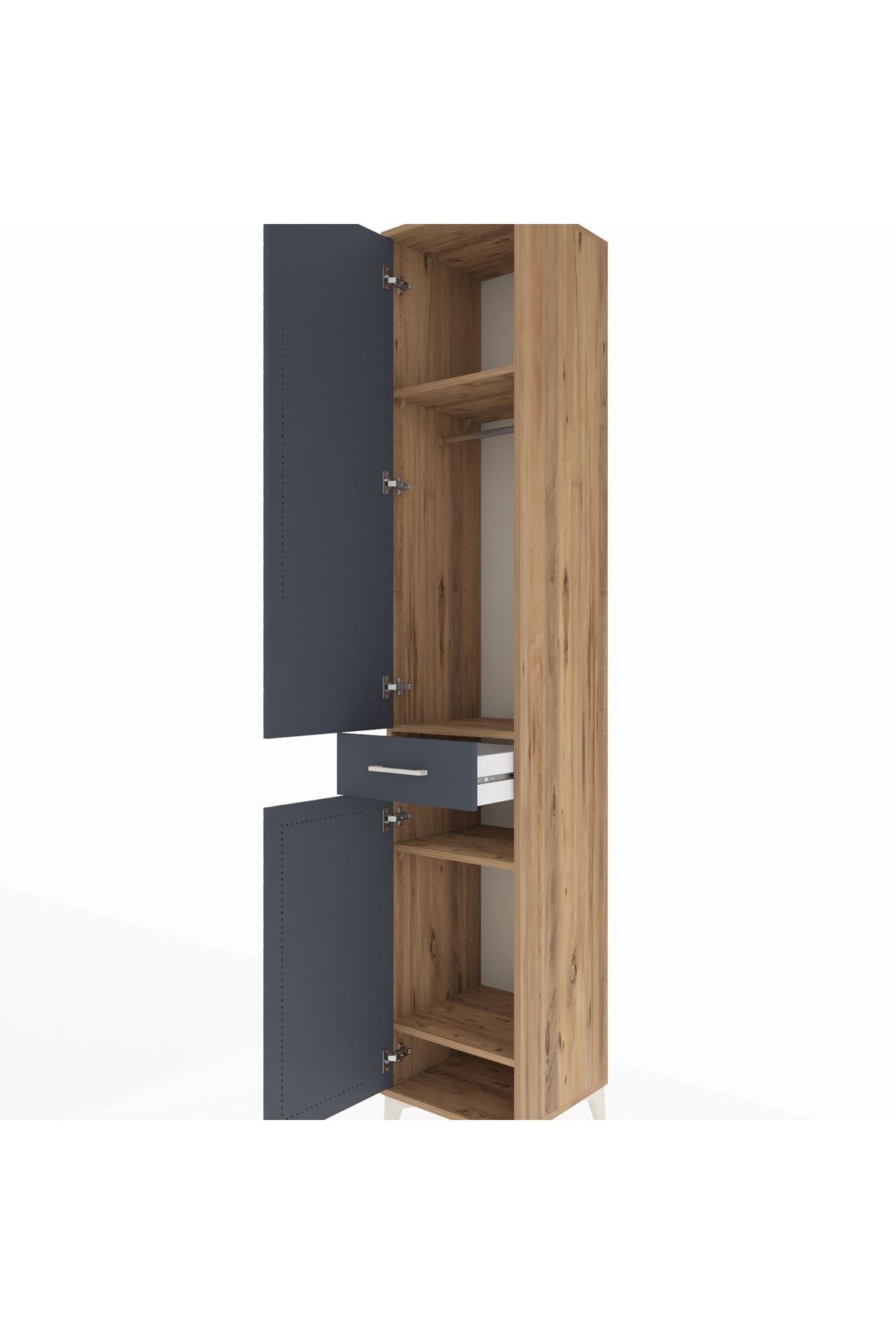 Hyperion Dolap 4 Raflı Tek Çekmeceli Tek Askılı 44x44x243 Çam-Antrasit