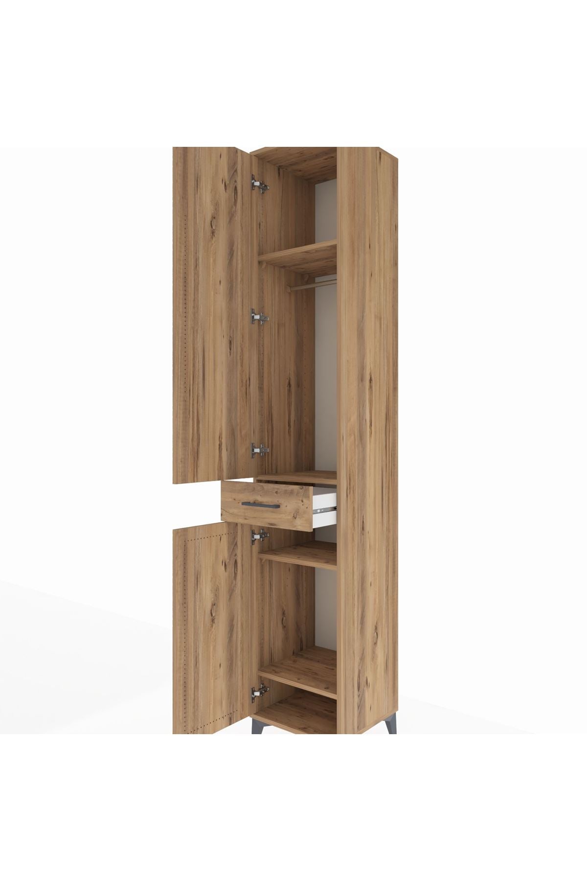 Hyperion Dolap 4 Raflı Tek Çekmeceli Tek Askılı 44x44x243 Çam-Çam