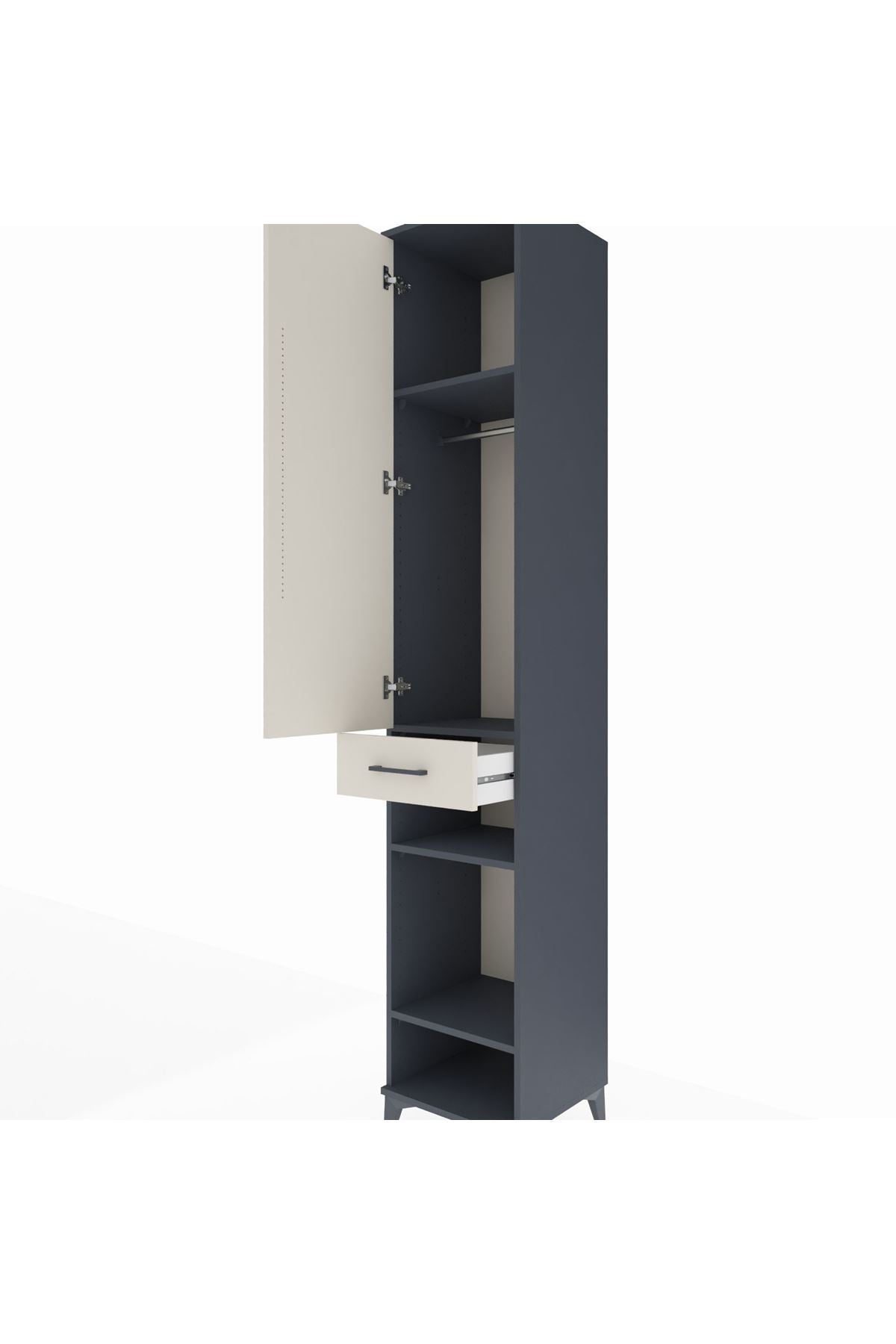 Hyperion Dolap 4 Raflı Tek Çekmeceli Tek Askılı 44x44x243 Antrasit-Aytaşı