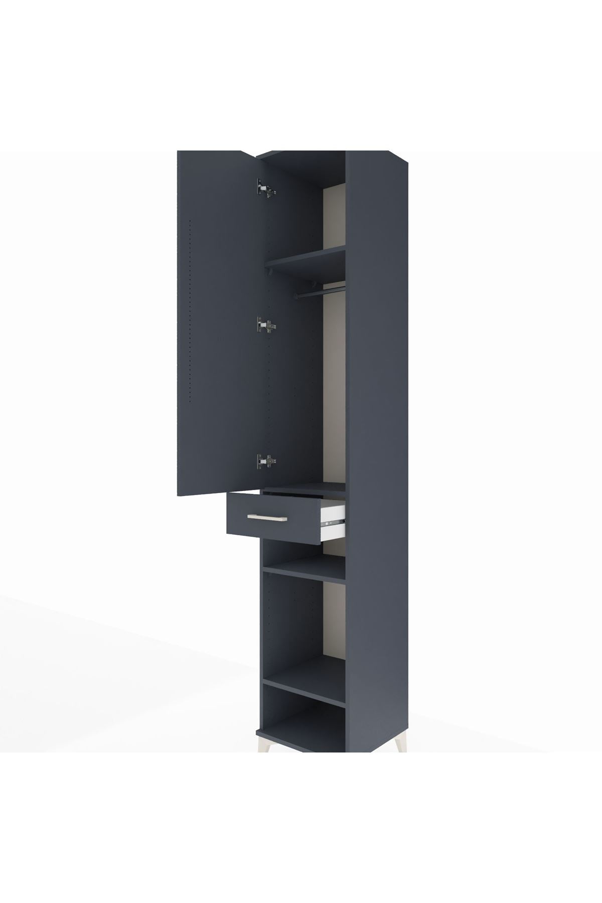 Hyperion Dolap 4 Raflı Tek Çekmeceli Tek Askılı 44x44x243 Antrasit-Antrasit