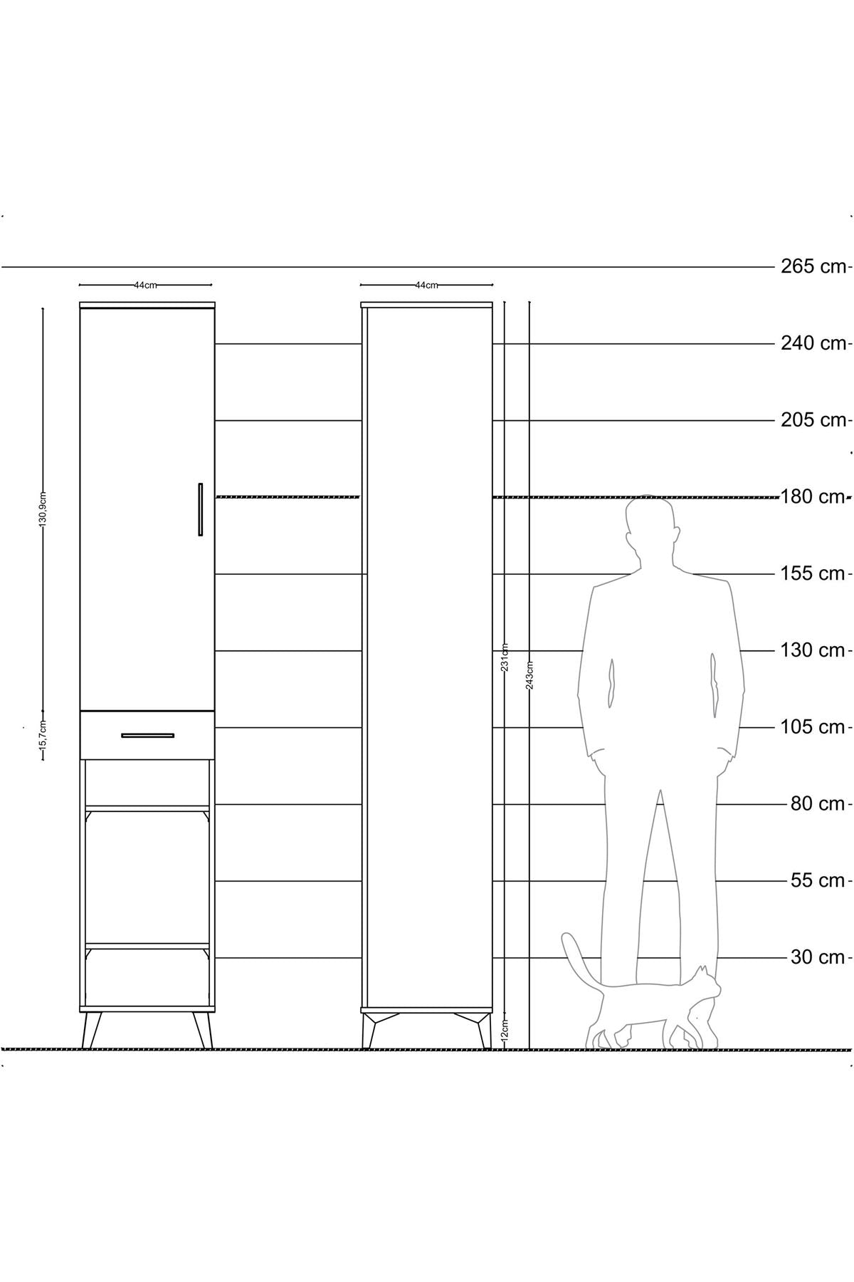 Hyperion Dolap 4 Raflı Tek Çekmeceli Tek Askılı 44x44x243 Antrasit-Çam