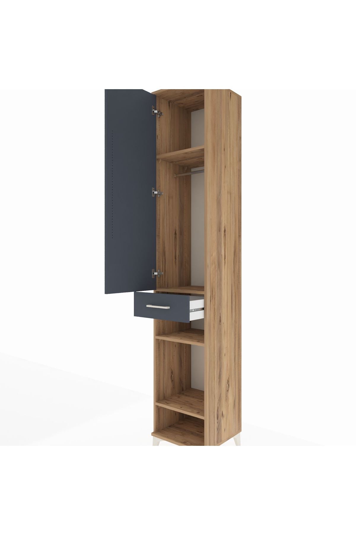 Hyperion Dolap 4 Raflı Tek Çekmeceli Tek Askılı 44x44x243 Çam-Antrasit