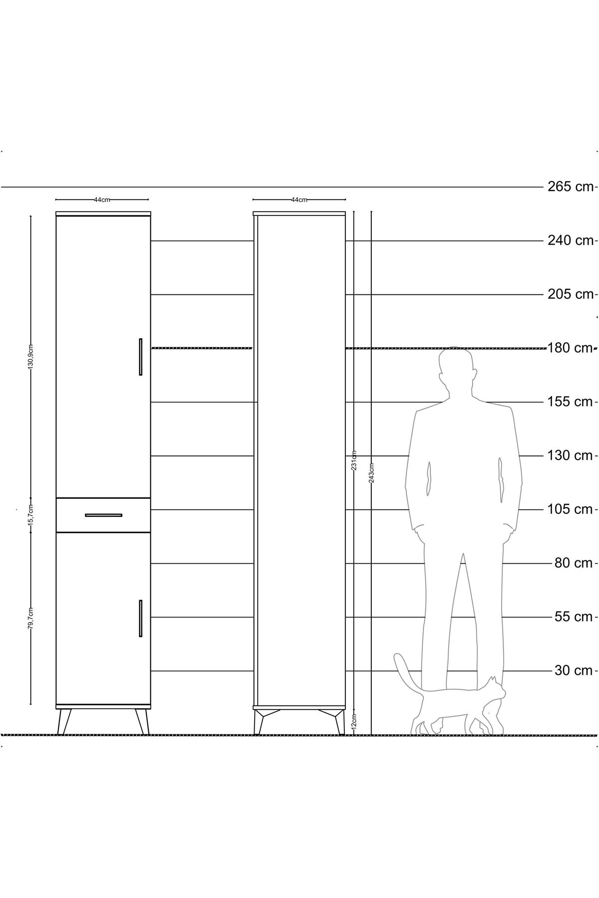 Hyperion Dolap 6 Raflı Tek Çekmeceli 2 Kapaklı 44x44x243 Antrasit-Antrasit