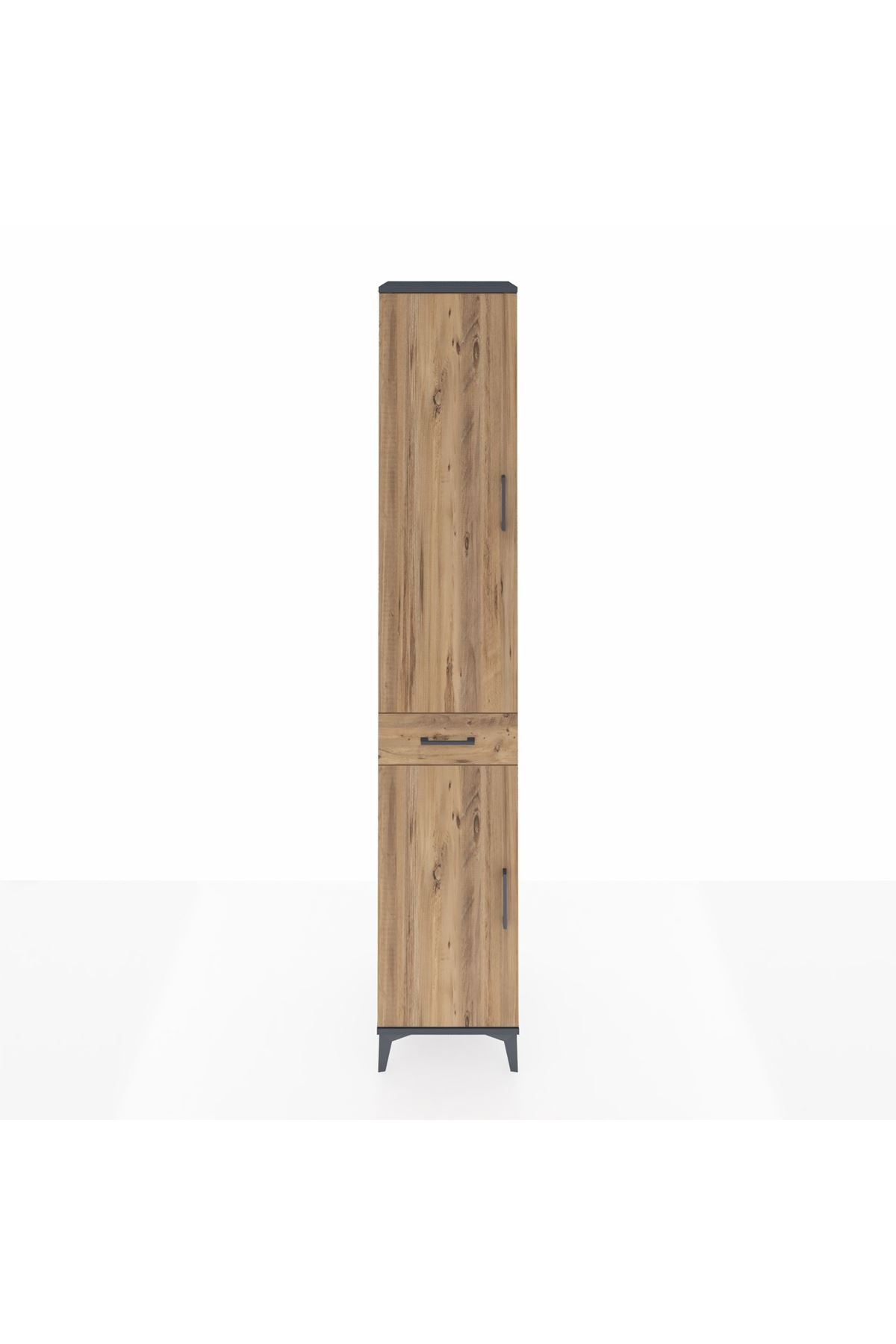 Hyperion Dolap 6 Raflı Tek Çekmeceli 2 Kapaklı 44x44x243 Antrasit-Çam