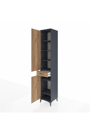 Hyperion Dolap 6 Raflı Tek Çekmeceli 2 Kapaklı 44x44x243 Antrasit-Çam