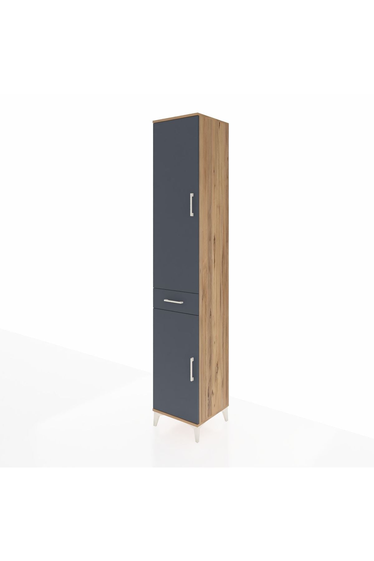 Hyperion Dolap 6 Raflı Tek Çekmeceli 2 Kapaklı 44x44x243 Çam-Antrasit