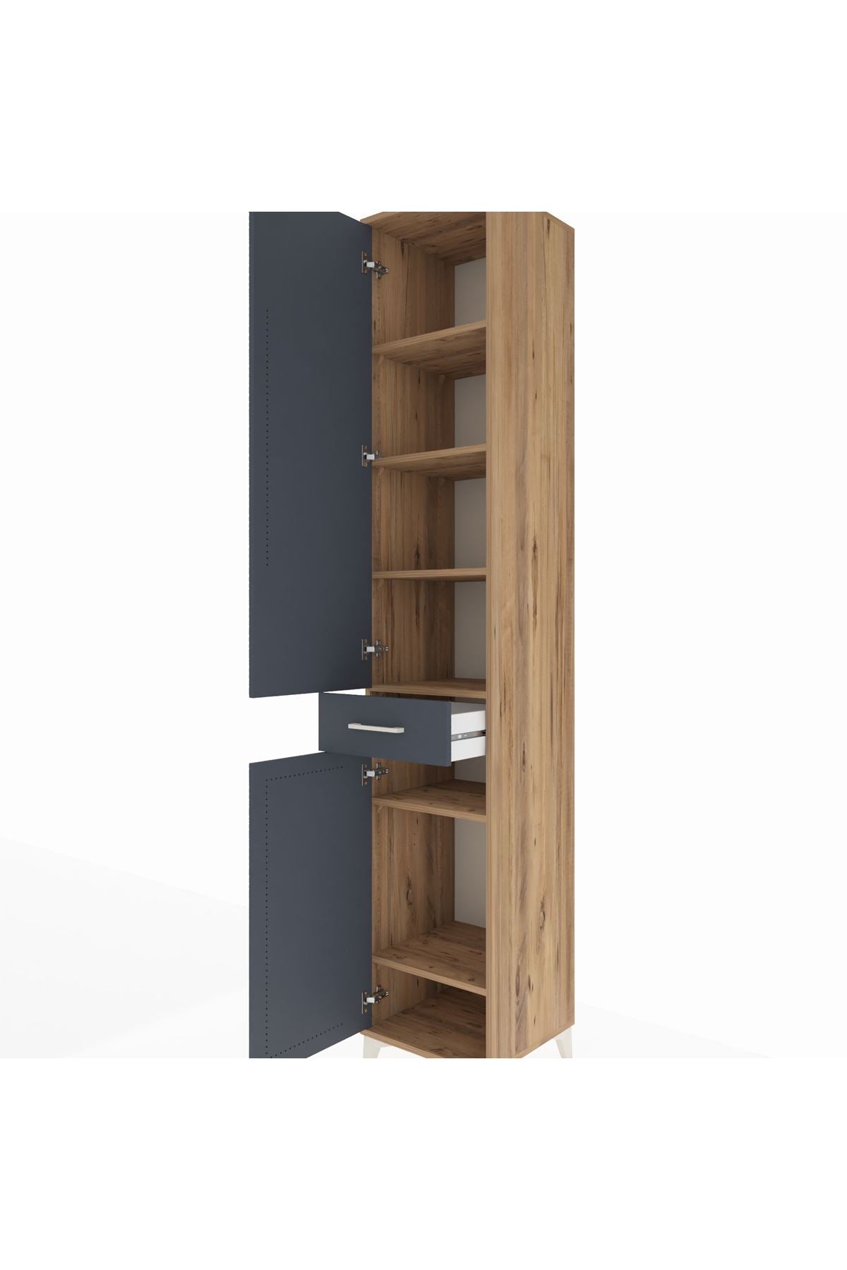 Hyperion Dolap 6 Raflı Tek Çekmeceli 2 Kapaklı 44x44x243 Çam-Antrasit