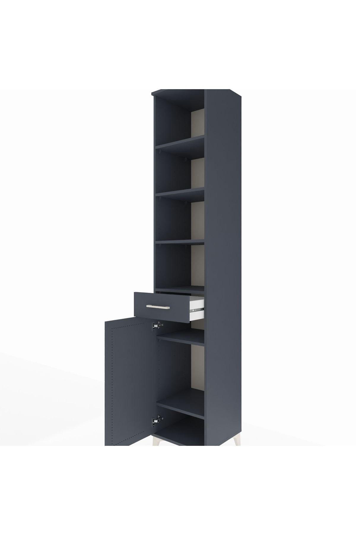 Hyperion Dolap 6 Raflı Tek Çekmeceli Tek Kapaklı 44x44x243 Antrasit-Antrasit