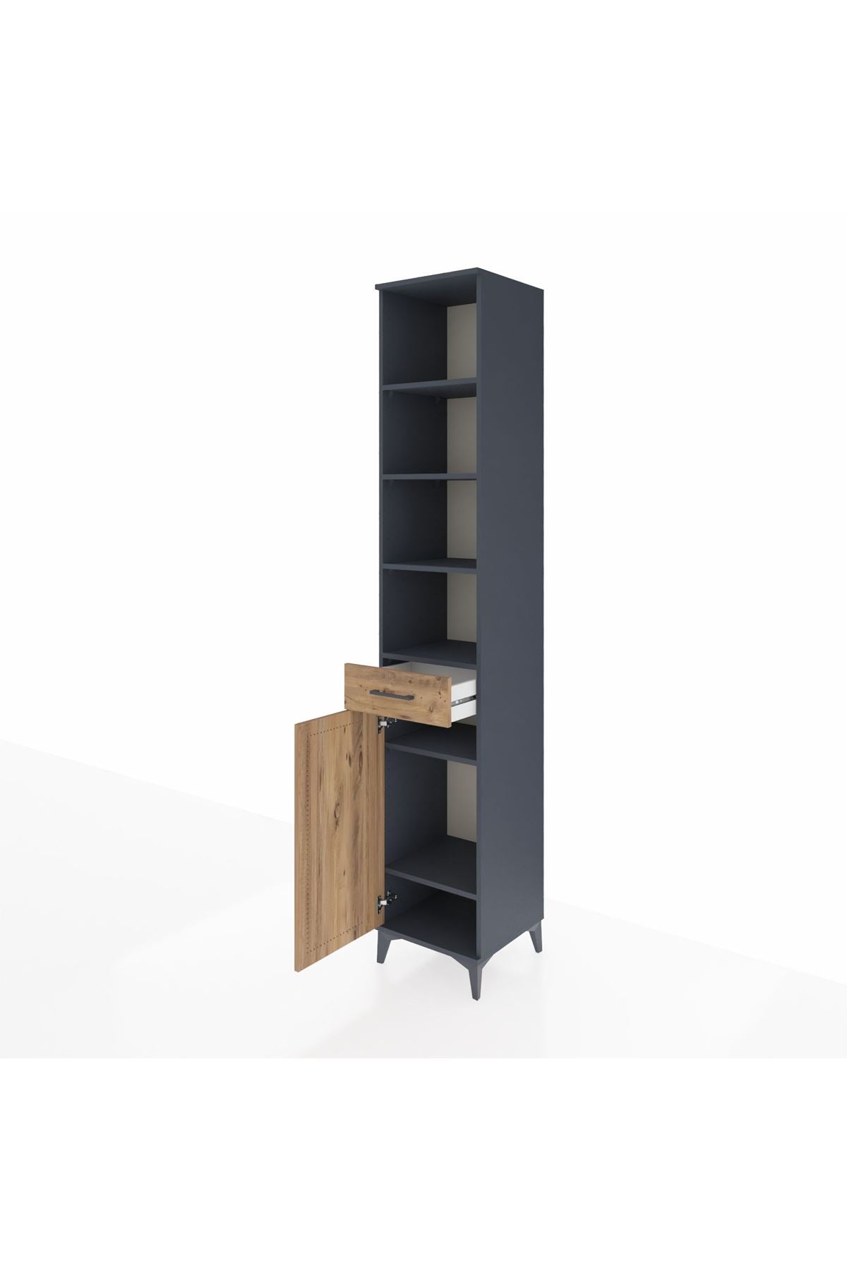 Hyperion Dolap 6 Raflı Tek Çekmeceli Tek Kapaklı 44x44x243 Antrasit-Çam