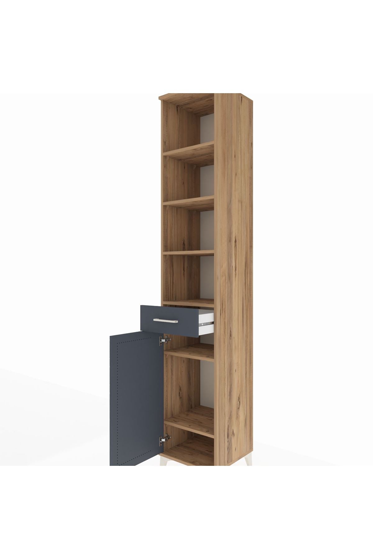 Hyperion Dolap 6 Raflı Tek Çekmeceli Tek Kapaklı 44x44x243 Çam-Antrasit