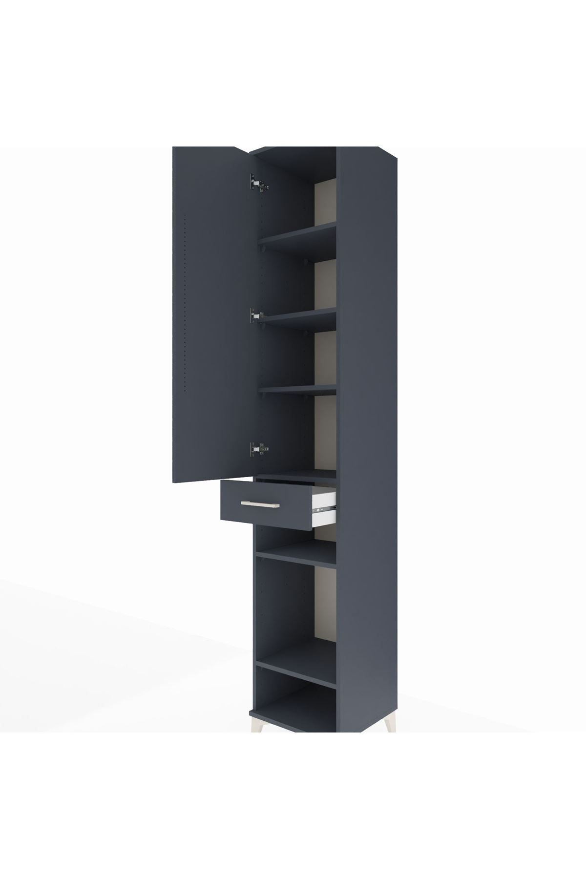 Hyperion Dolap 6 Raflı Tek Çekmeceli Tek Kapaklı 44x44x243 Antrasit-Antrasit