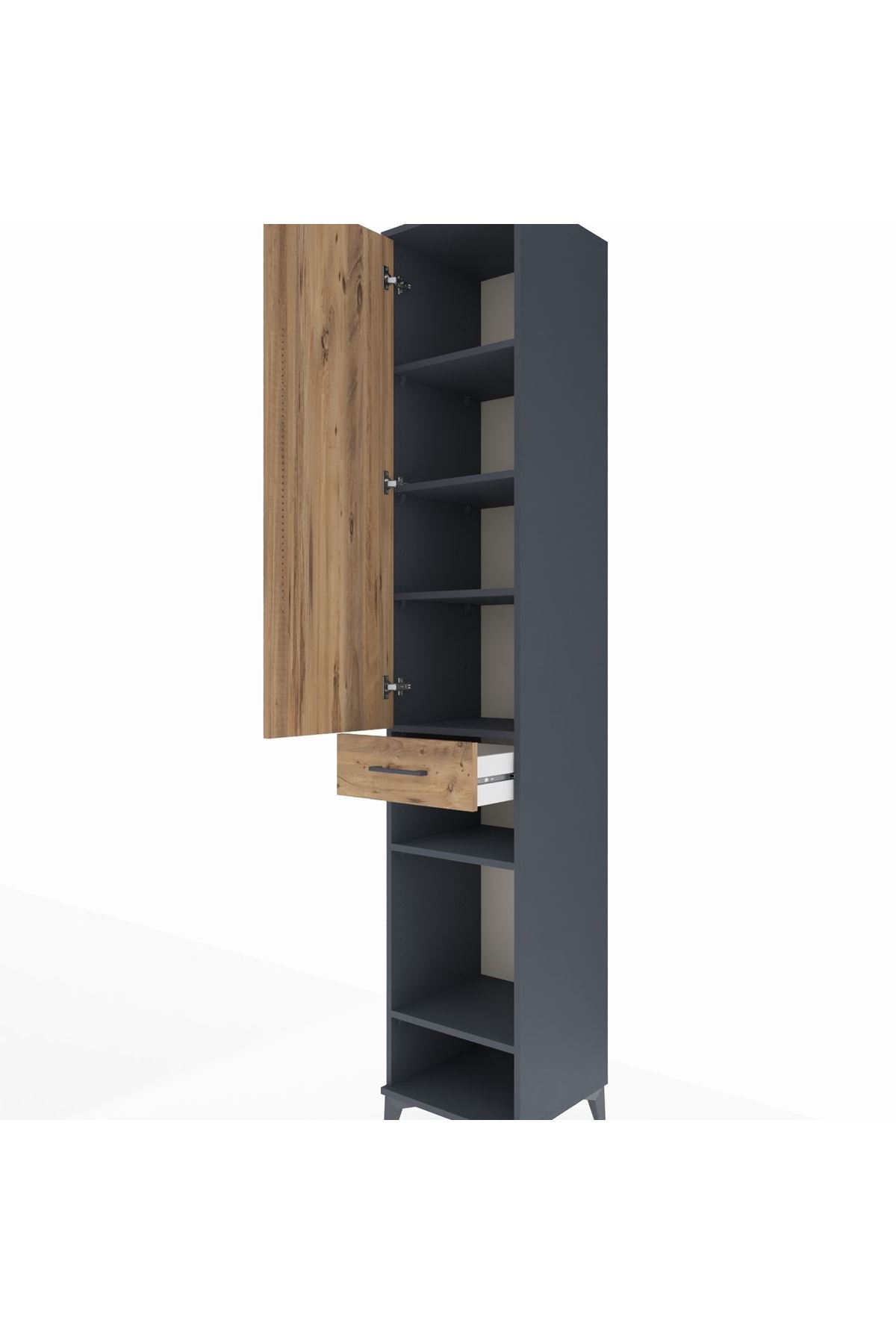 Hyperion Dolap 6 Raflı Tek Çekmeceli Tek Kapaklı 44x44x243 Antrasit-Çam