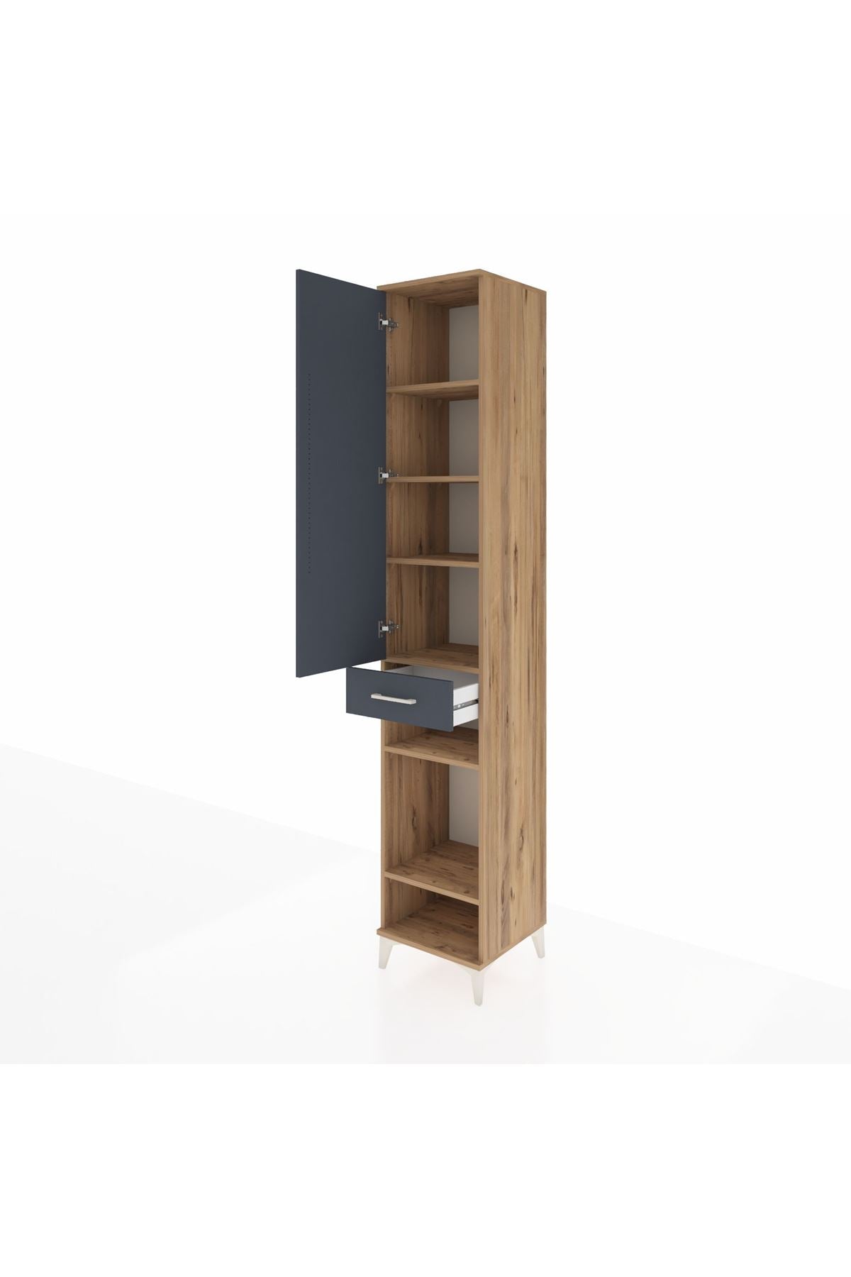 Hyperion Dolap 6 Raflı Tek Çekmeceli Tek Kapaklı 44x44x243 Çam-Antrasit