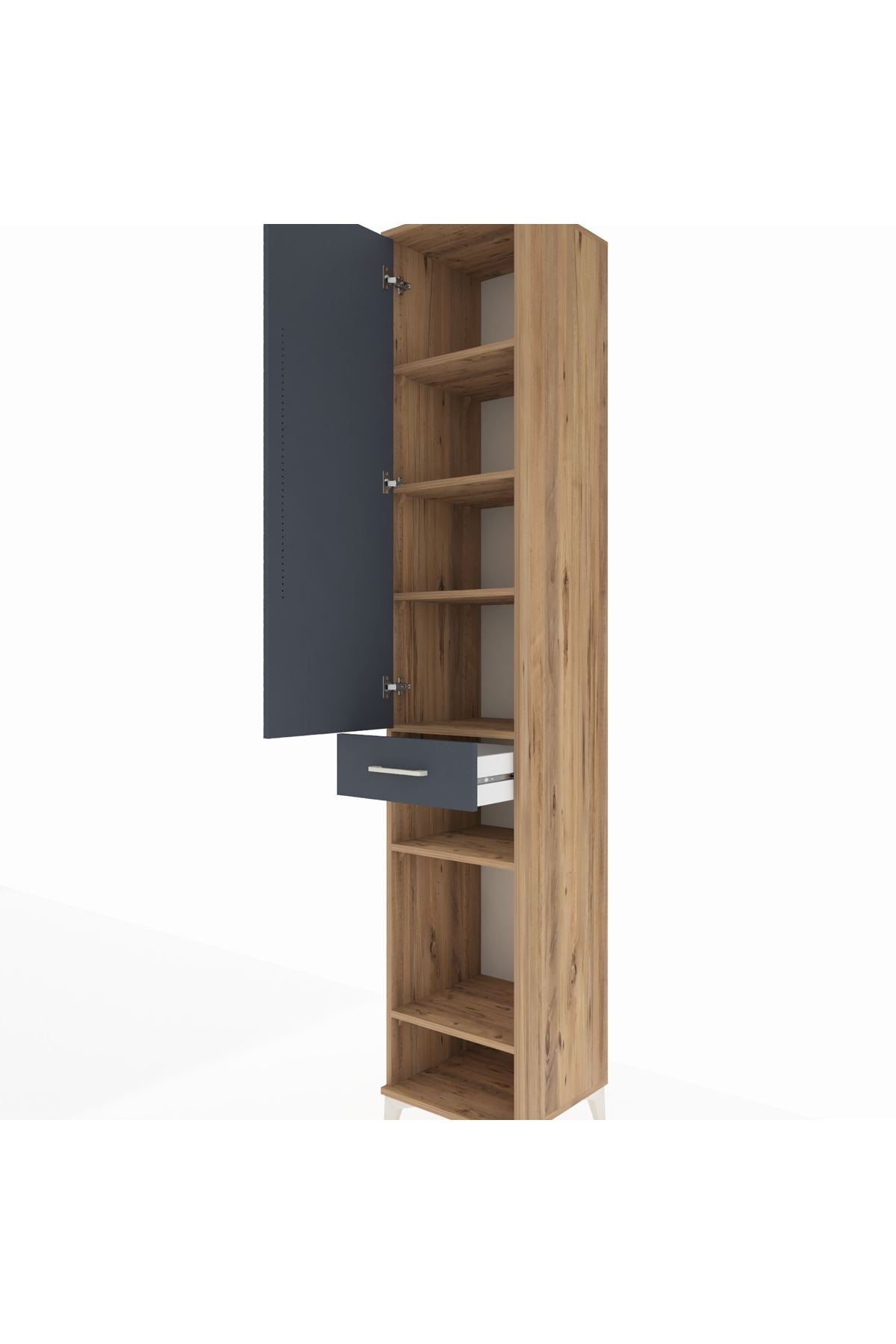 Hyperion Dolap 6 Raflı Tek Çekmeceli Tek Kapaklı 44x44x243 Çam-Antrasit