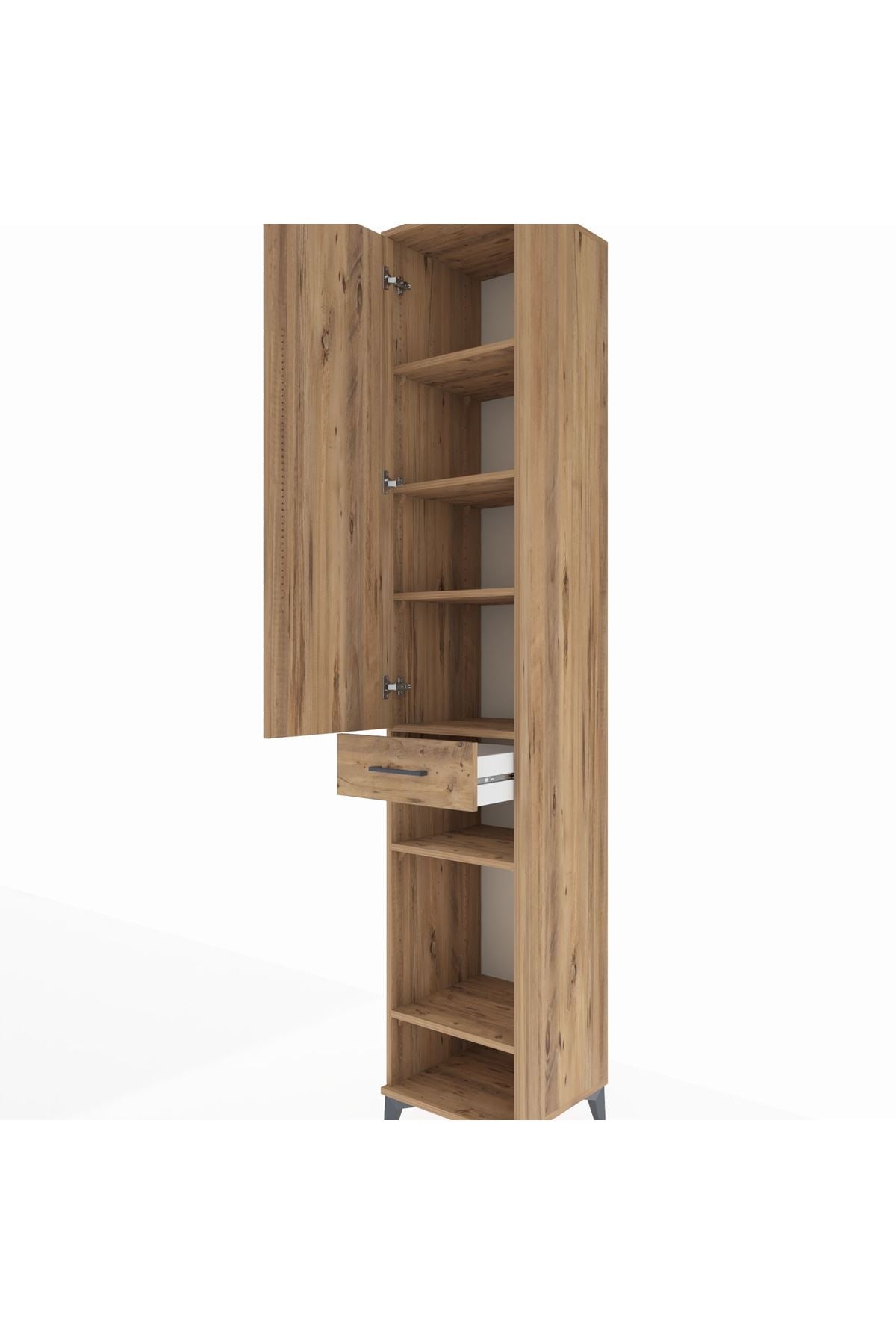 Hyperion Dolap 6 Raflı Tek Çekmeceli Tek Kapaklı 44x44x243 Çam-Çam