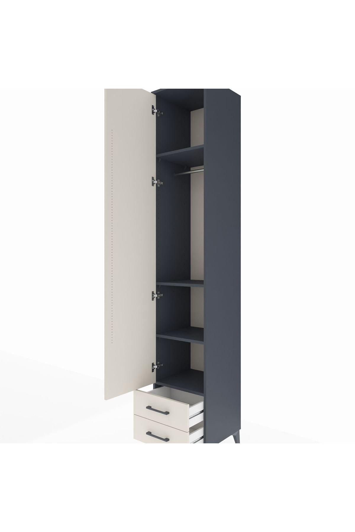 Hyperion Dolap 4 Raflı 2 Çekmeceli Tek Askılı 44x44x243 Antrasit-Aytaşı