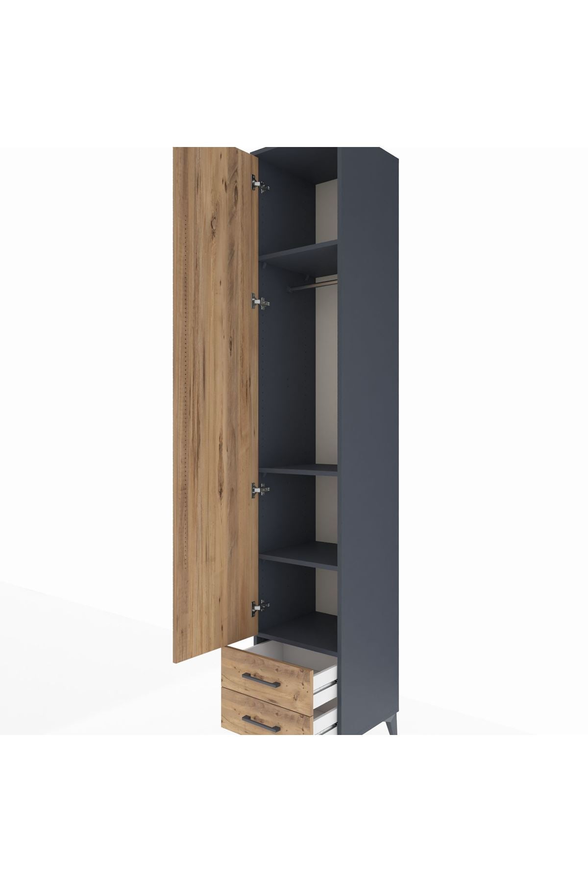 Hyperion Dolap 4 Raflı 2 Çekmeceli Tek Askılı 44x44x243 Antrasit-Çam