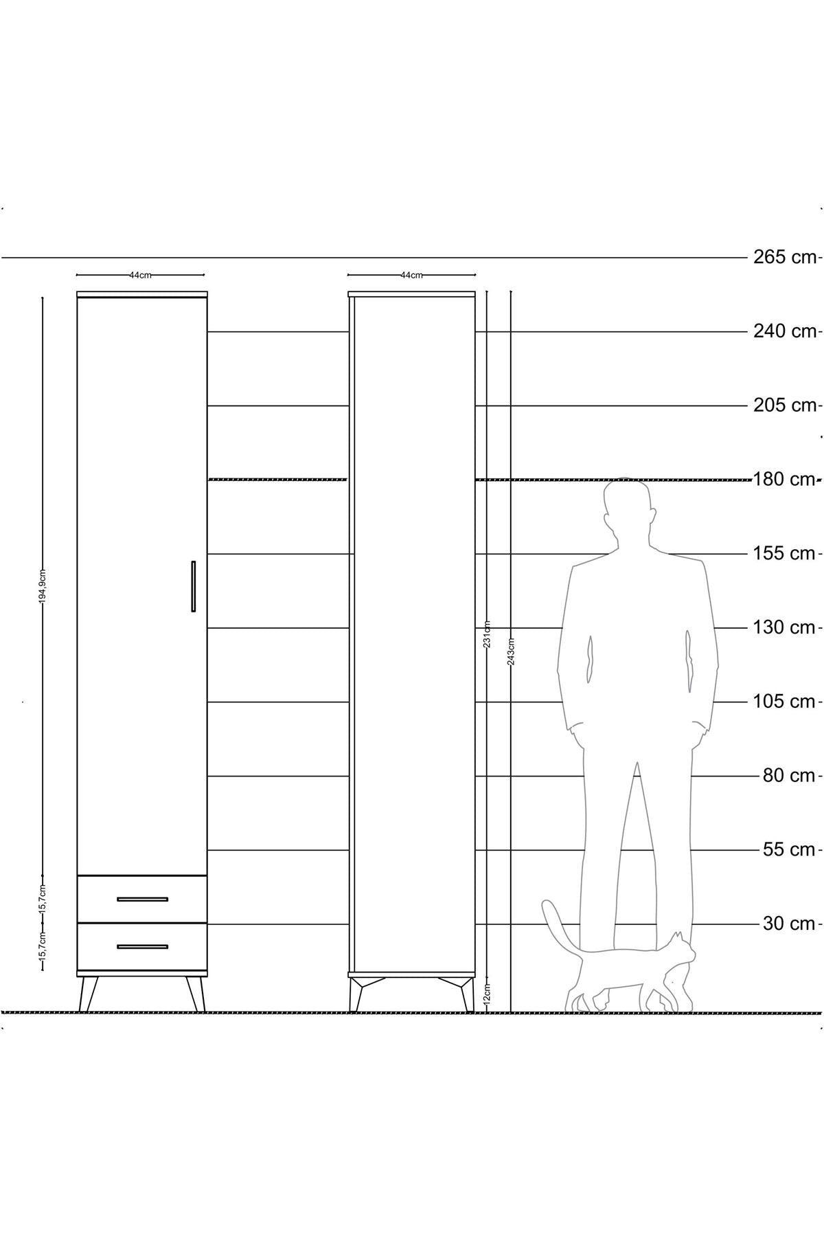 Hyperion Dolap 4 Raflı 2 Çekmeceli Tek Askılı 44x44x243 Antrasit-Çam